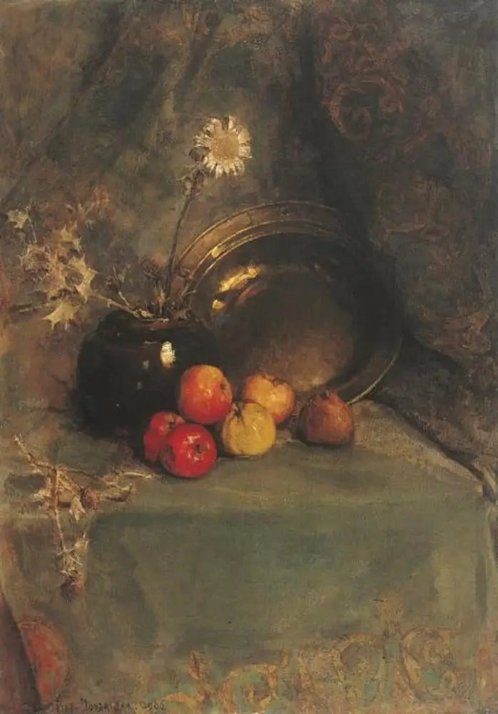 Stilleben: äpplen, blomkruka och metallgryta - Piet Mondrian