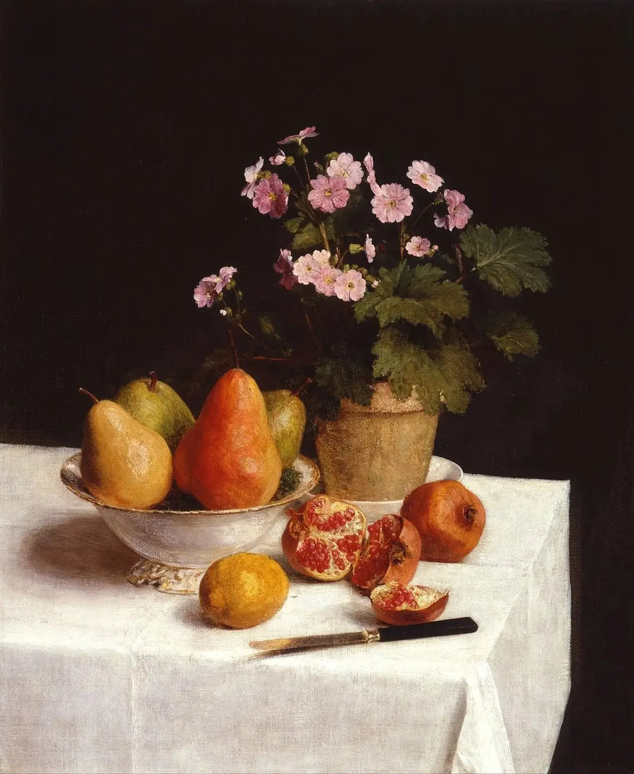 Stillleben (primulor, päron och granatäpplen) - Henri Fantin-Latour
