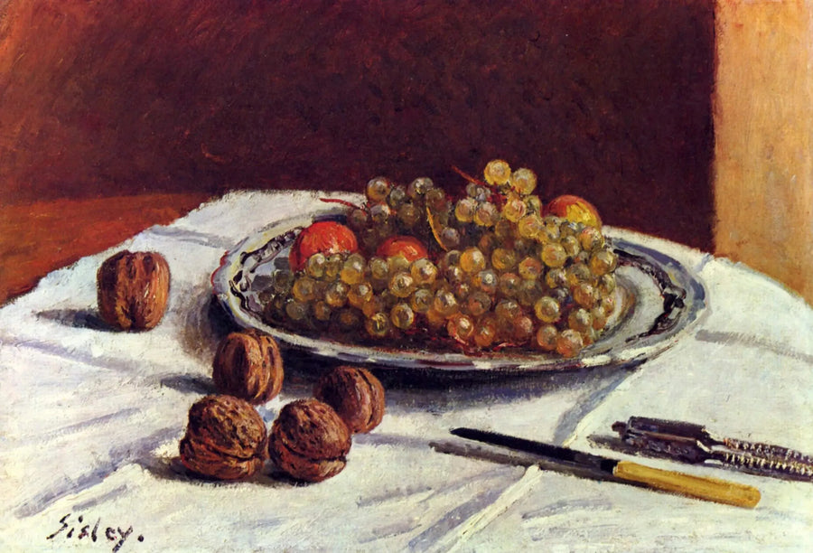 Stilleben, torkade druvor och valnötter - Alfred Sisley