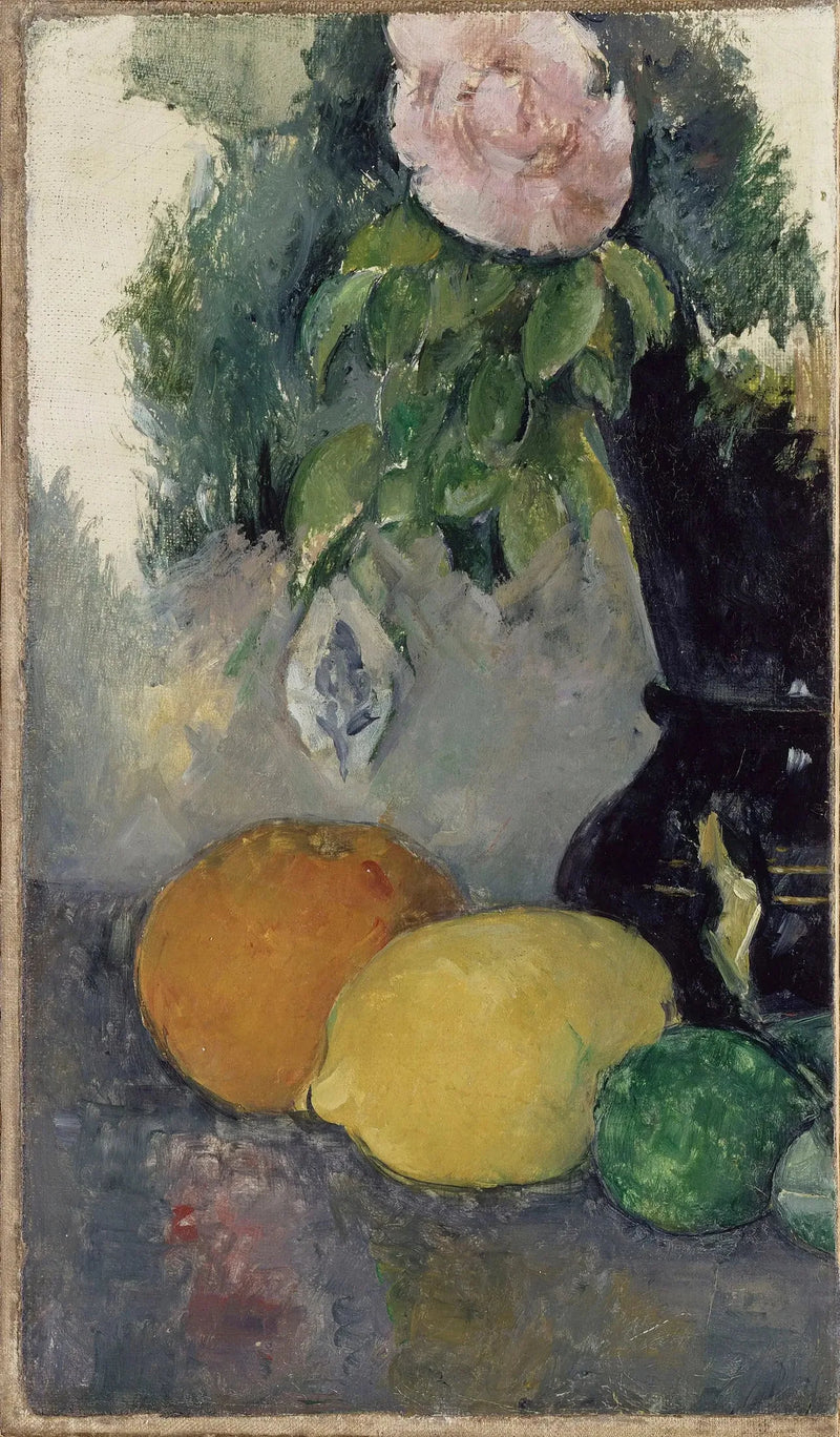 Stilleben, ros och frukt - Paul Cézanne