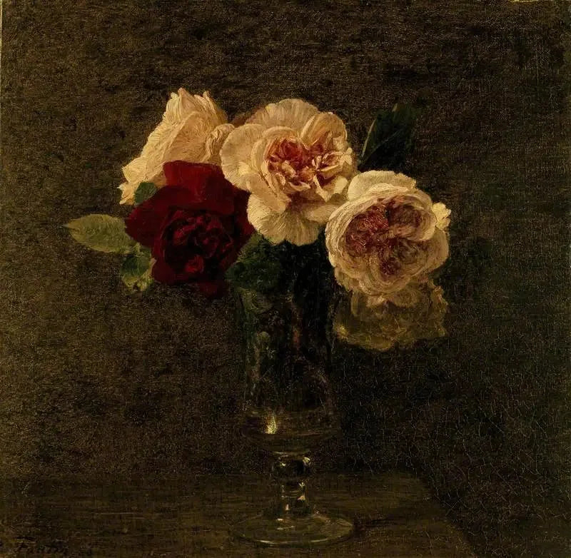 Stillleben: rosor och röda rosor - Henri Fantin-Latour