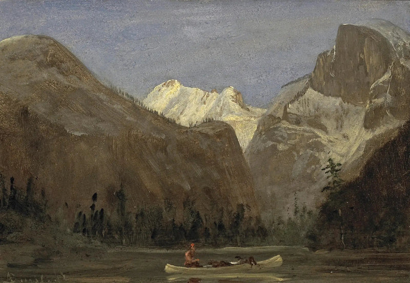 Navigering genom Yosemite-dalen med Half Dome i fjärran - Albert Bierstadt