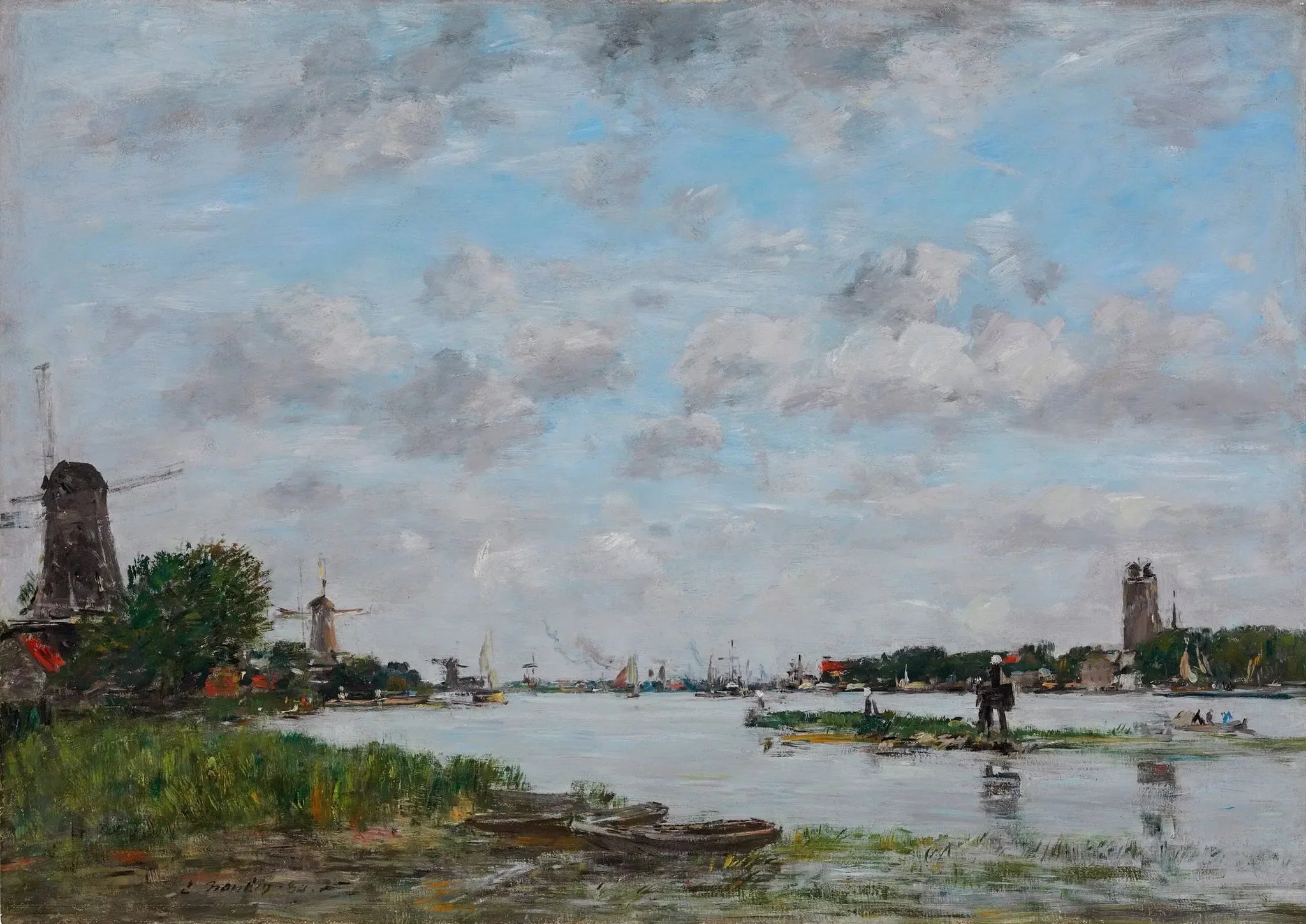 Navigation sur la rivière Oude Maas près de Dordrecht - Eugène Boudin image 1 tableau peint à l’huile sur toile