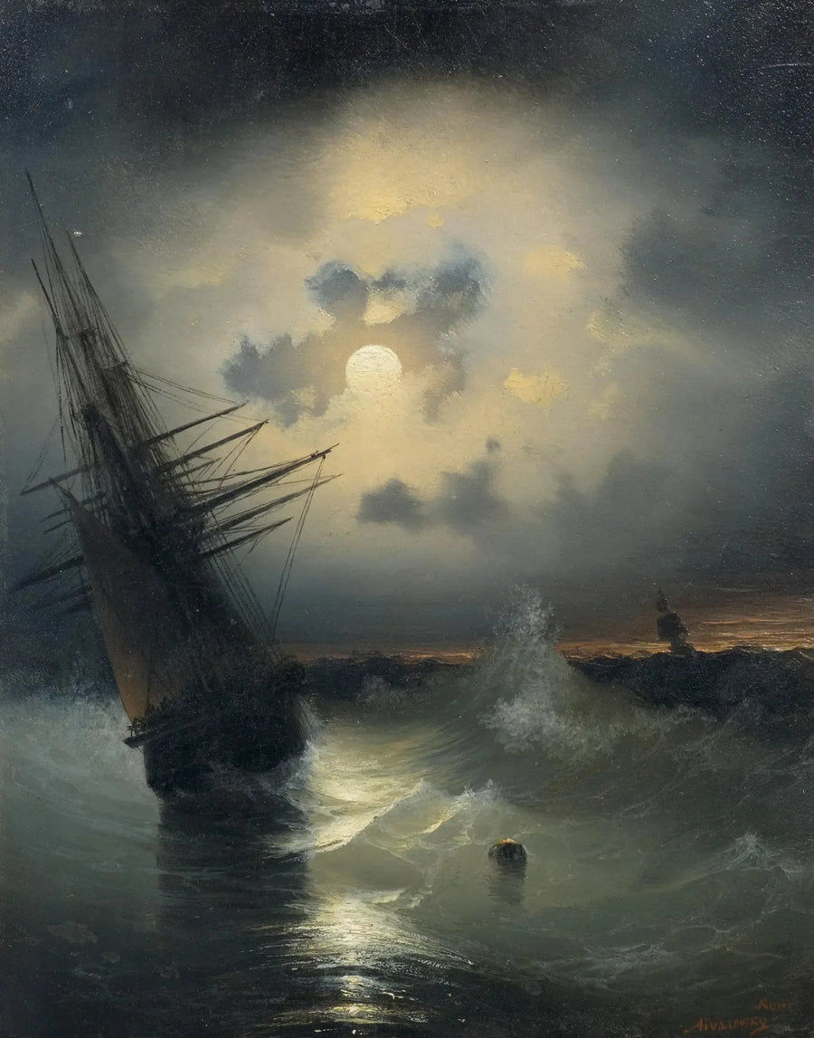 Segelbåt på havet i månsken - Ivan Aïvazovski
