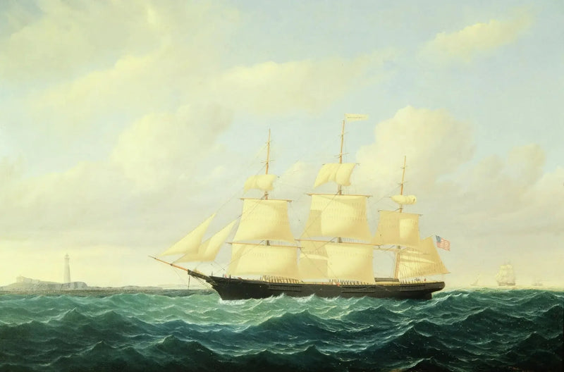 Clipperfartyg med vågor utanför Boston fyr - William Bradford