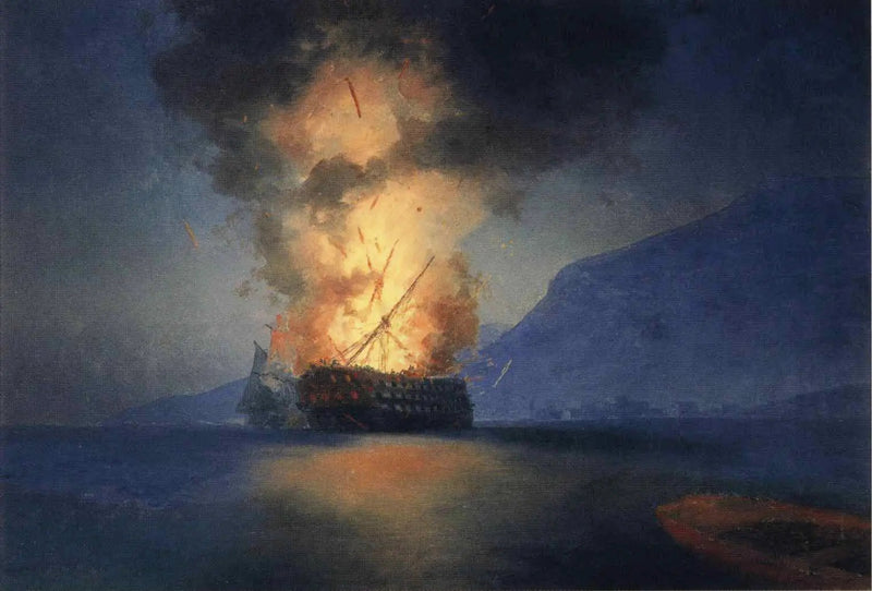 Fartyg som exploderar - Ivan Aivazovskij
