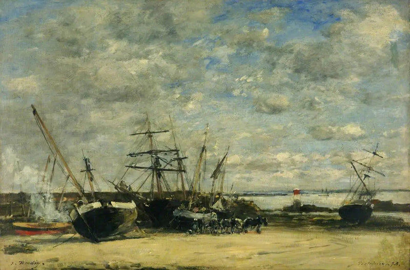 Skepp och hästar vid stranden - Eugène Boudin
