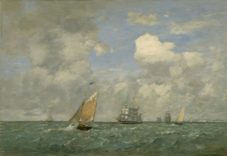 Fartyg och segelbåtar som lämnar Le Havre - Eugène Boudin