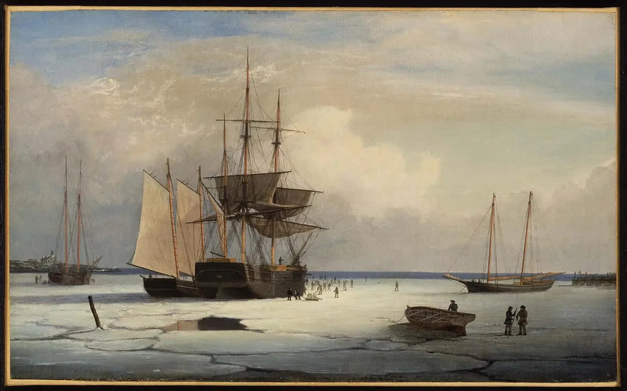 Fartyg fångade i isen utanför ön Ten Pound, Gloucester - Fitz Henry Lane
