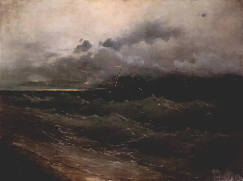 Fartyg på ett stormigt hav, soluppgång - Ivan Aïvazovski