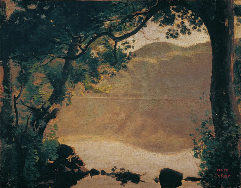 Nemi, sjön sett genom träden - Jean-Baptiste Camille Corot