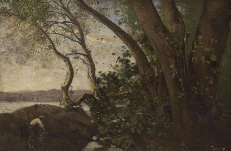 Nemi, vid sjöns strand - Jean-Baptiste Camille Corot