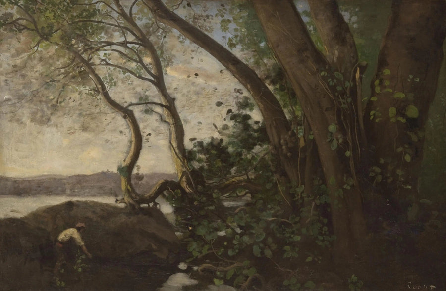 Nemi, vid sjöns strand - Jean-Baptiste Camille Corot