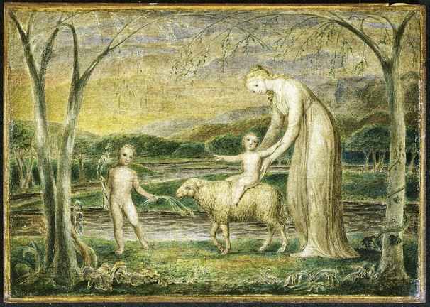 Notre-Dame med Jesusbarnet på ett lamm - William Blake
