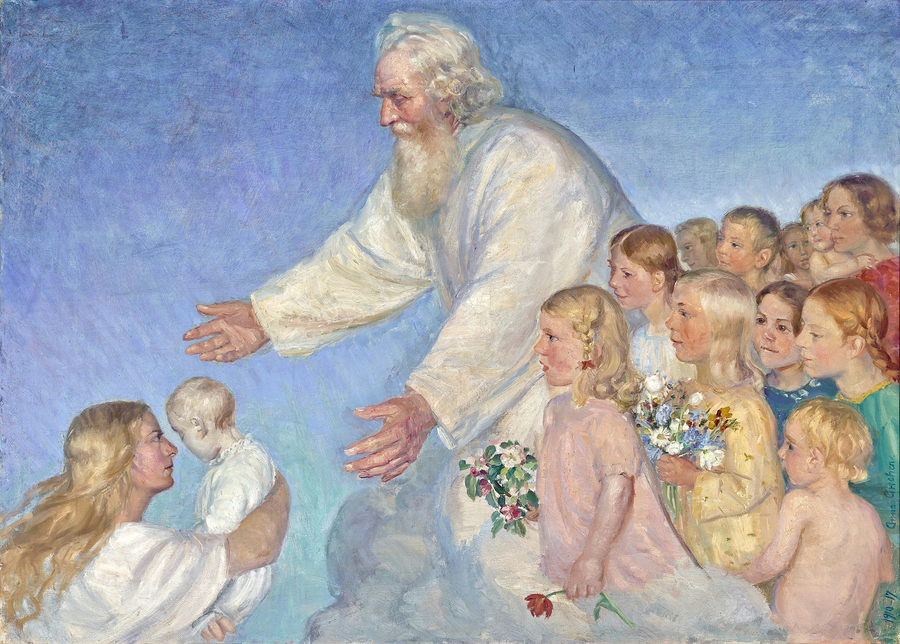 Vår Herre tar emot det döda barnet. - Anna Ancher