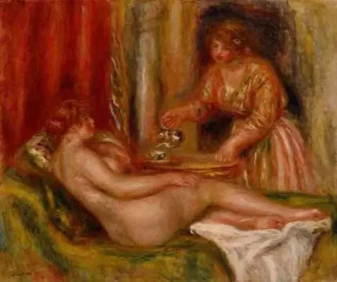 Nu allongé och tjänare som serverar te - Pierre-Auguste Renoir