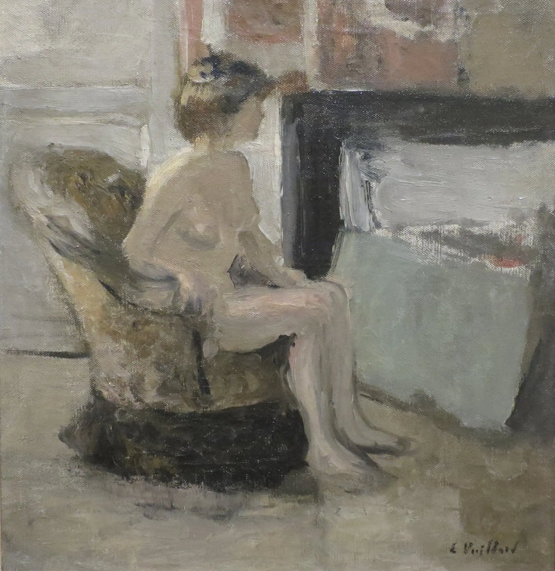 Nu sittande framför en öppen spis - Édouard Vuillard
