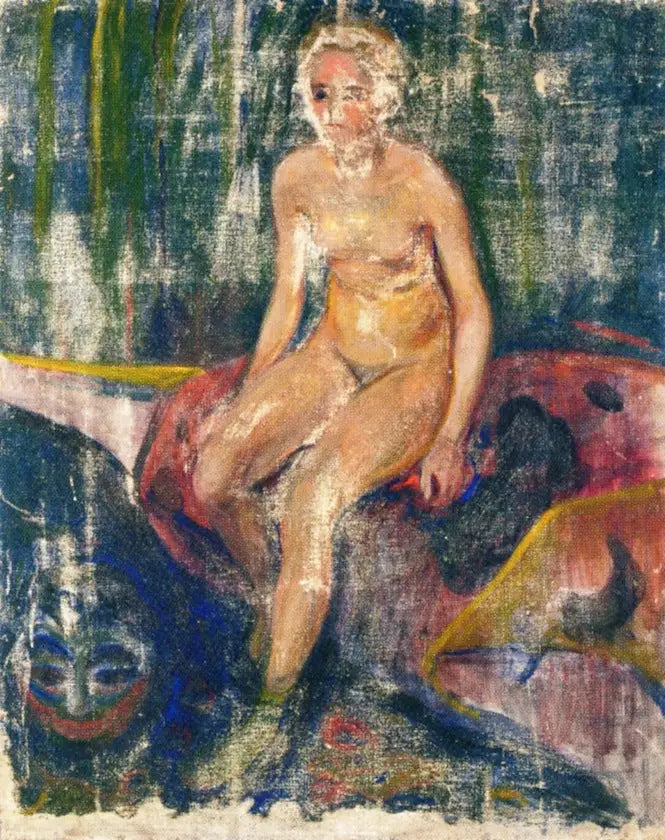 Nu sitter och Grotesk mask - Edvard Munch