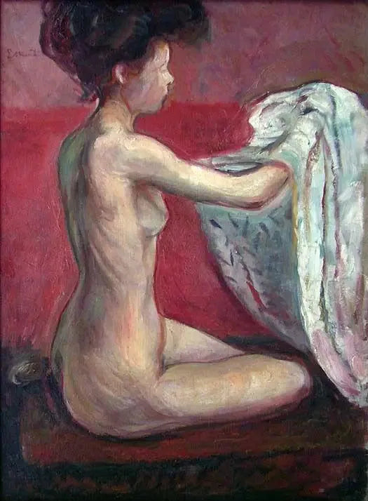 Nu sitter på en röd bakgrund - Edvard Munch