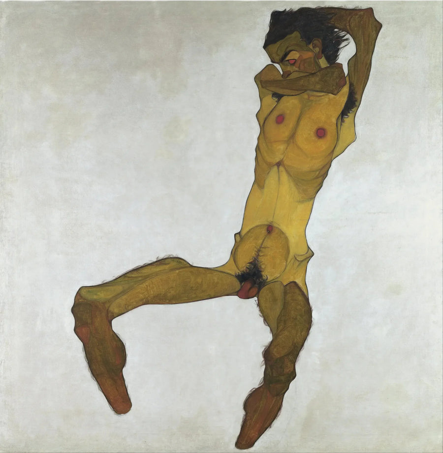 Nu manlig sittande (Självporträtt) - Egon Schiele