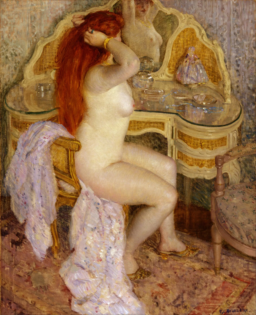 Nue sittande vid sin frisörstol - Frederick Carl Frieseke