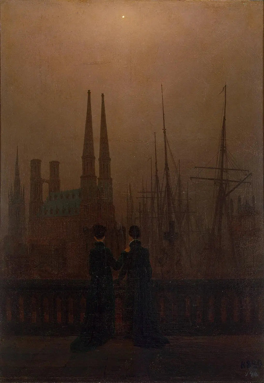 Natt vid hamnen - Caspar David Friedrich
