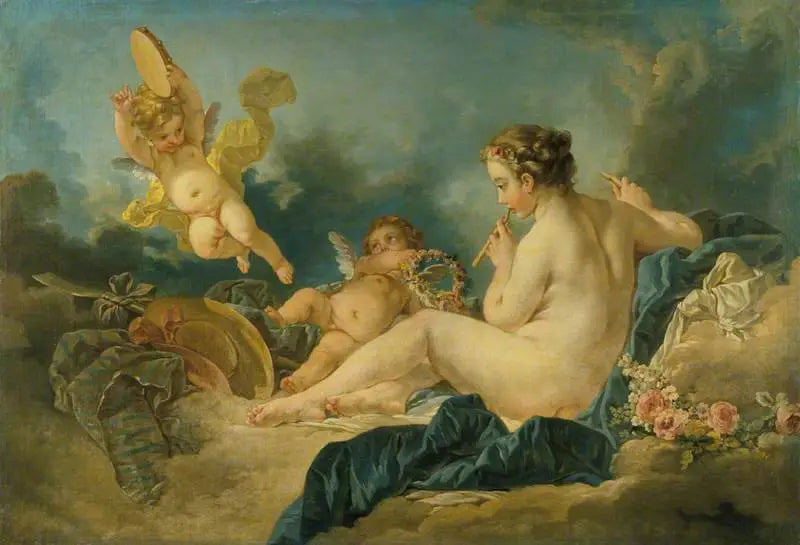Sittande nymf med flöjter - François Boucher