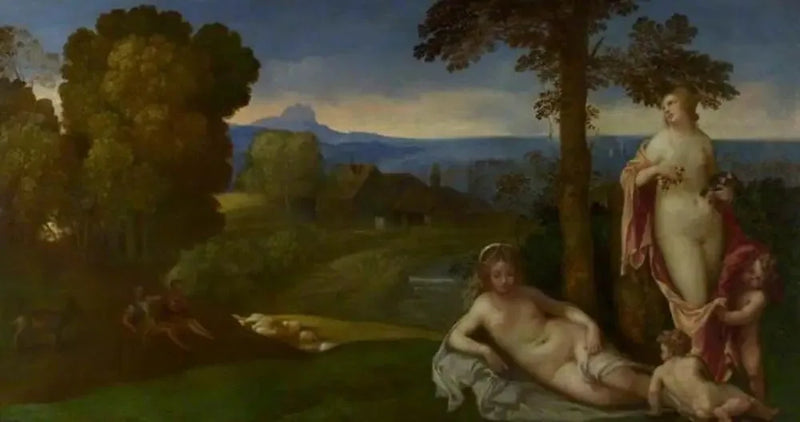 Nymfer och barn i landskap med herdar - Giorgione