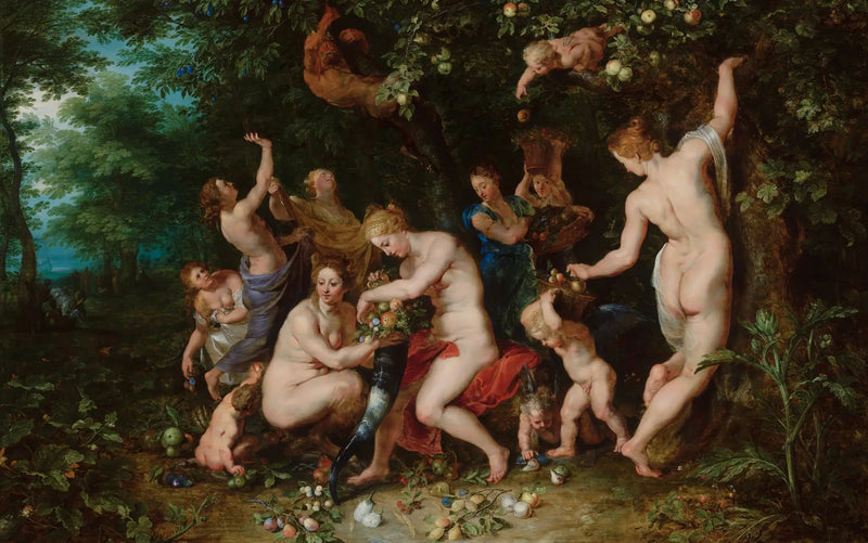 Nymfer som fyller överflödshornet - Peter Paul Rubens