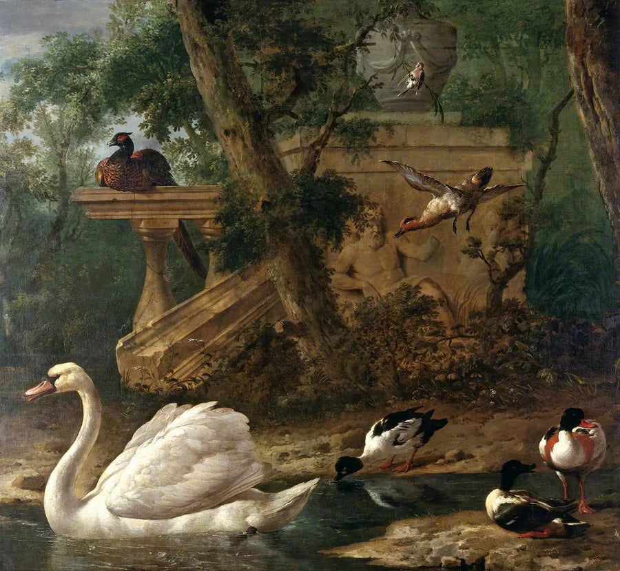 Fåglar i en trädgård - Melchior de Hondecoeter