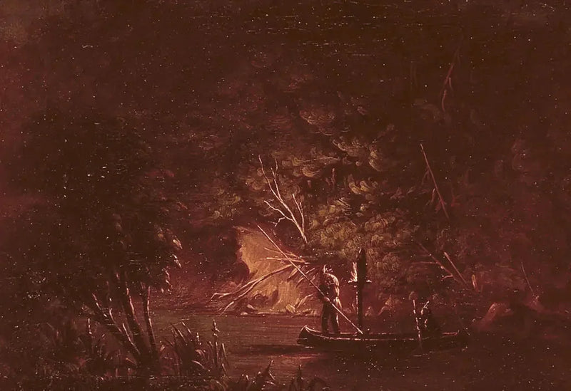 Ojibwé som jagar lax med facklor - George Catlin