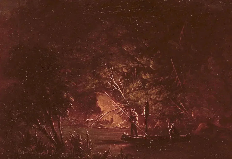 Ojibwé som jagar lax med facklor - George Catlin
