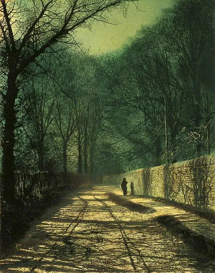 Trädskuggor på parkväggen, Roundhay, Leeds - John Atkinson Grimshaw