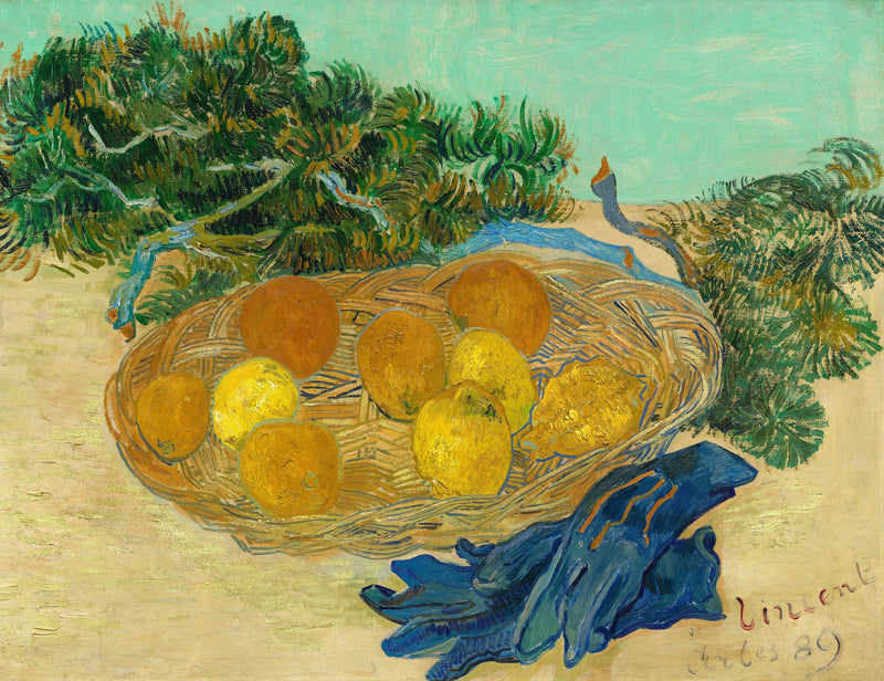 Stilleben med apelsiner och citroner med blå handskar - Vincent van Gogh