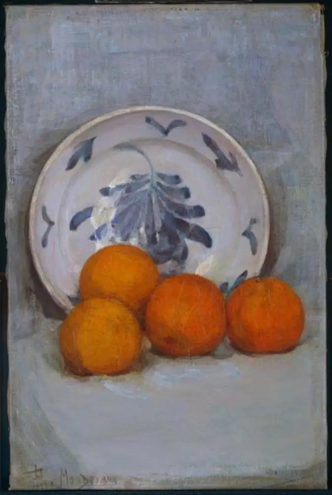 Oranges et assiette décorée - Piet Mondrian image 1 reproduction de peinture à l’huile