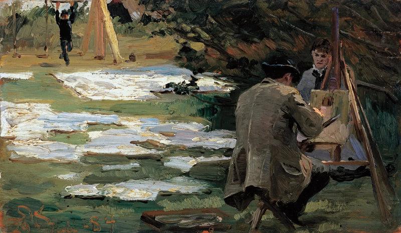 Oscar Björck målar i Brøndums trädgård - Peder Severin Krøyer