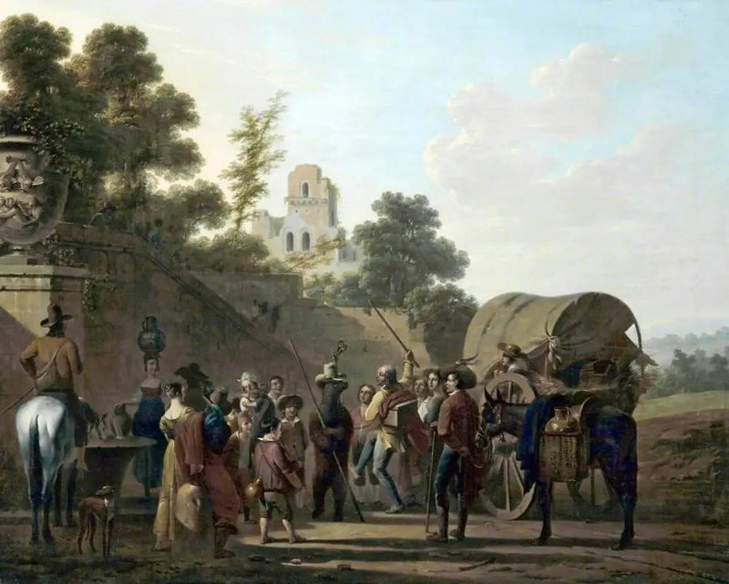 Dansande vargar med åskådare i ruinerna av ett slott - Louis-Léopold Boilly