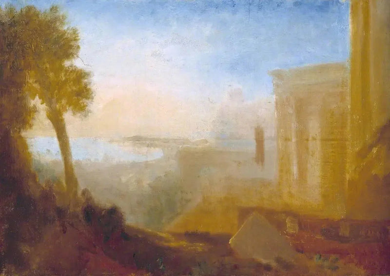 Utsikt över kusten, med klassisk byggnad - J. M. W. Turner