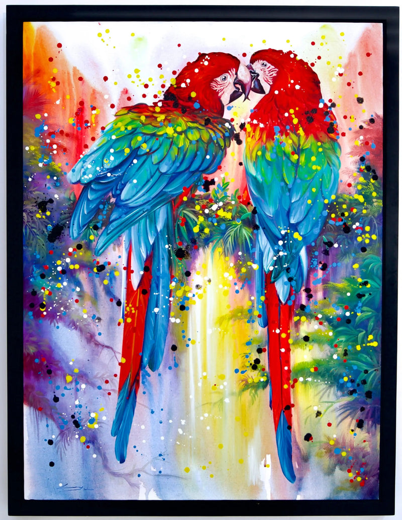 Par av röda papegojor | 90 x 120 cm