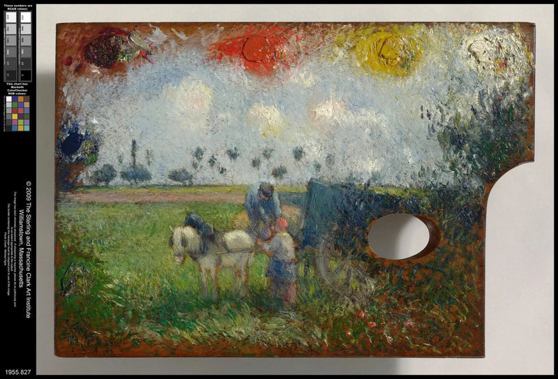 Konstnärens palett med vagn och bönder - Camille Pissarro