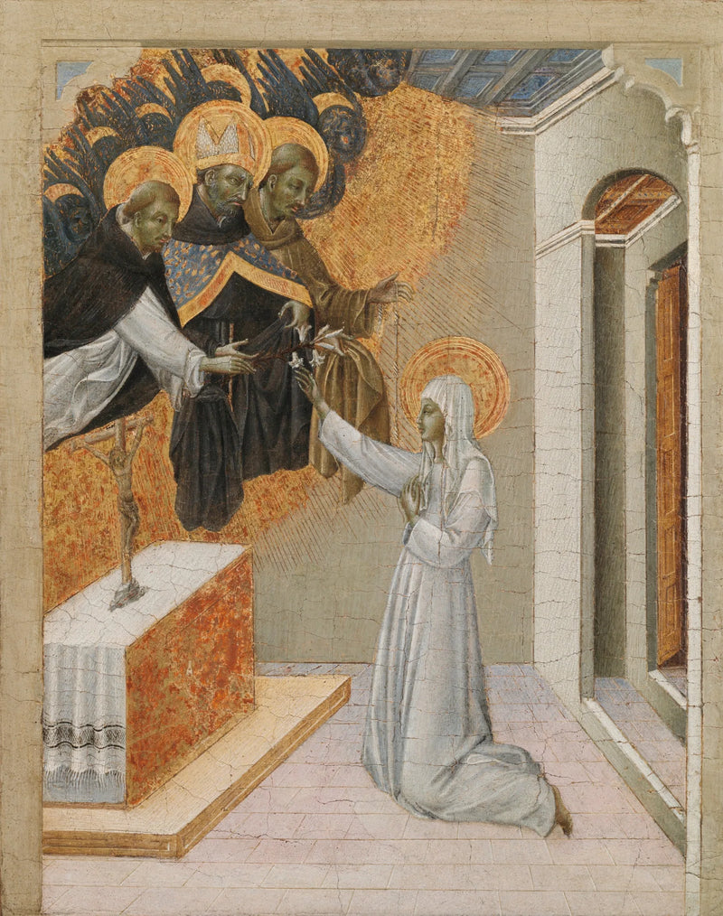 Retabelsfrontpanel: Sankt Katarina av Siena klädd i dominikansklädnad - Giovanni di Paolo