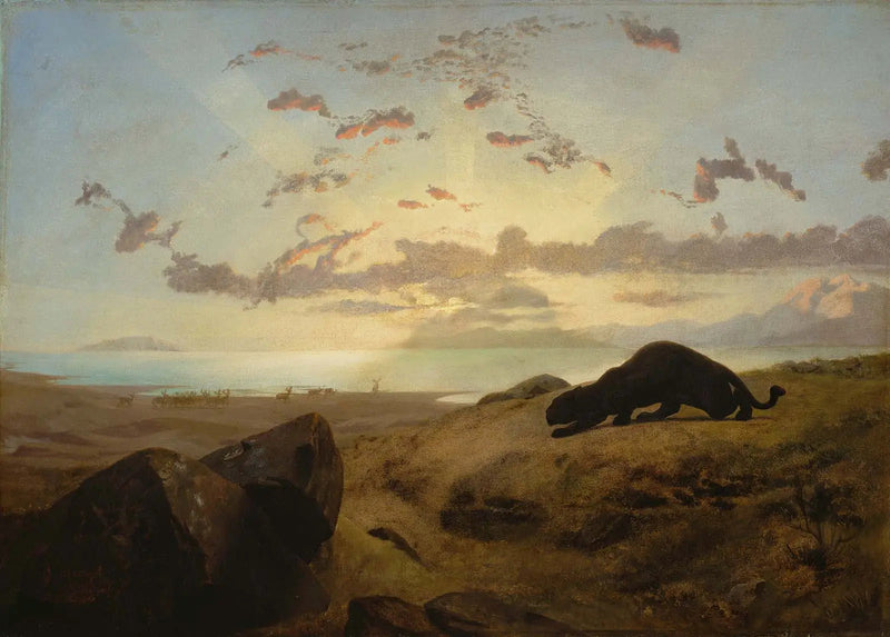 Svart panter som jagar en hjord av hjortar - Jean-Léon Gérôme