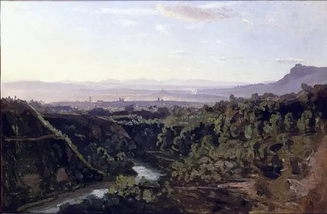 Papigno, branta klippor och skogsklädda sluttningar - Jean-Baptiste Camille Corot