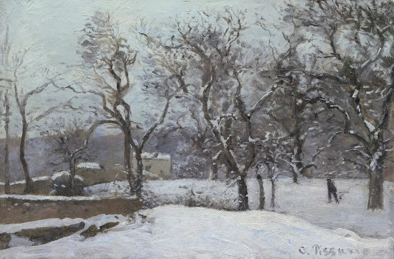 Slottsträdgården vid Pont under snö, Louveciennes - Camille Pissarro