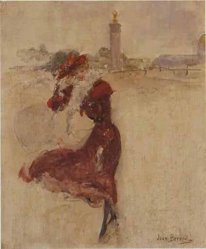 Parisisk kvinna i röd klänning - Jean Béraud