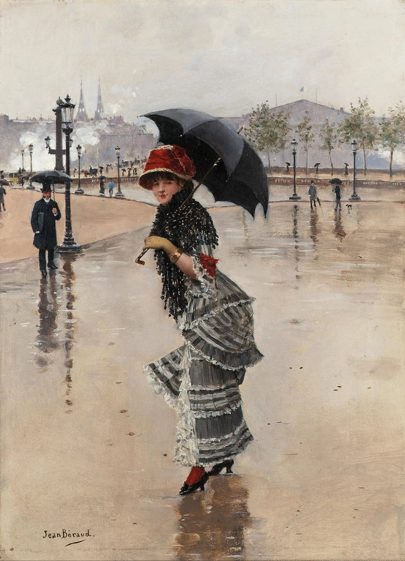 Parisienne en regnig dag, Concorde-torget - Jean Béraud