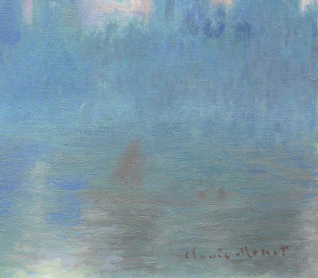 Détail des reflets de la Tamise dans Le Parlement de Londres W1600 de Claude Monet