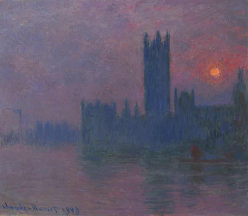 Parlamentet, solnedgång W1604 - Claude Monet