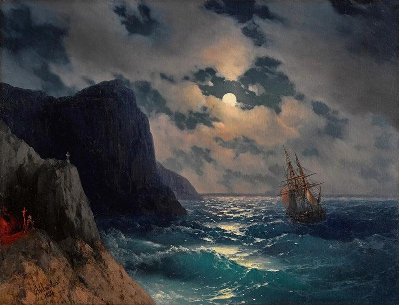 Fartyg som passerar en fullmånenatt - Ivan Aivazovskij
