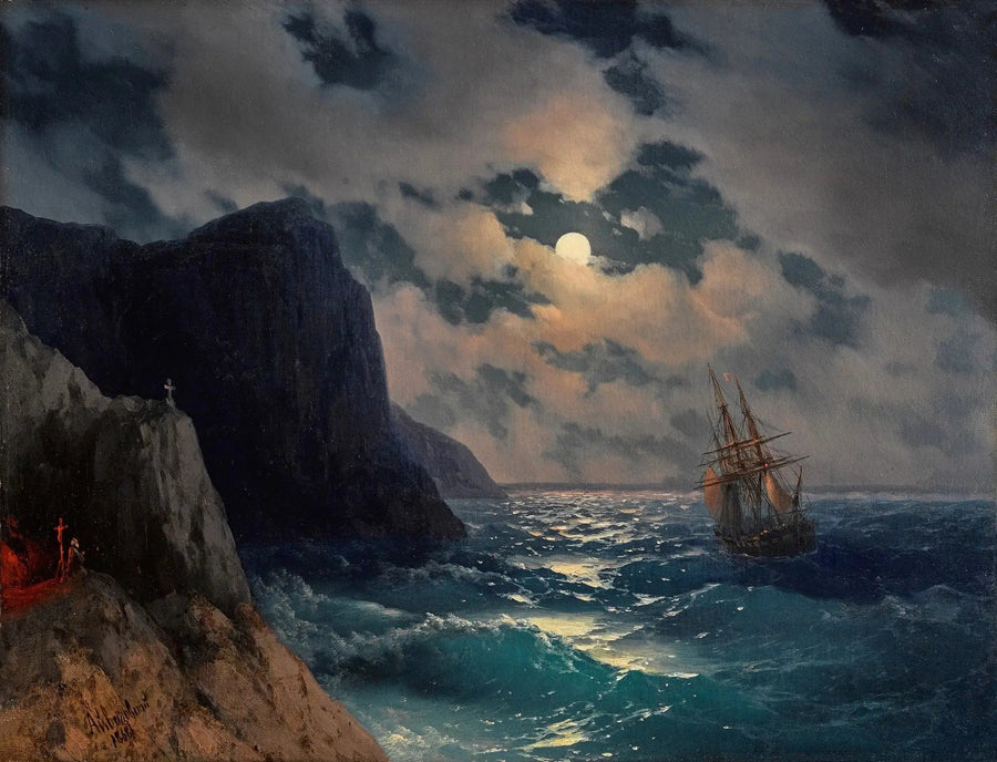 Fartyg som passerar en fullmånenatt - Ivan Aivazovskij